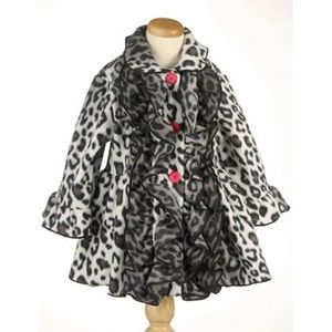 Mack & Co. NWT Leopard Fleece Ruffle Trimmed Coat